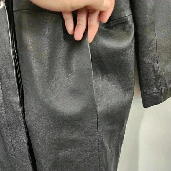 Bagatelle Button Front Genuine Leather Black Long Coat Women's M - Picture 5 of 10